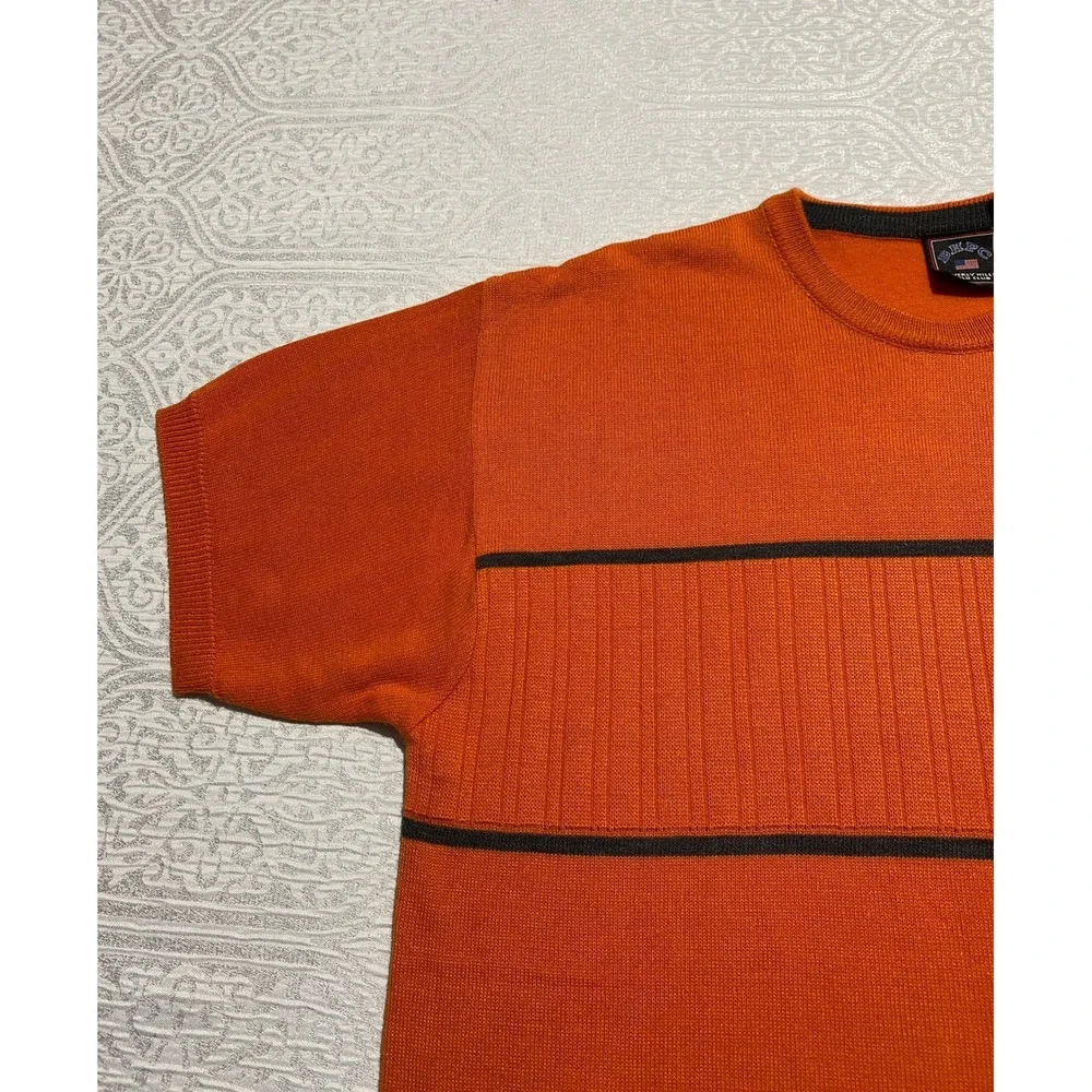 BHPC Beverly Hills Polo Club Orange‎ Gray Striped Knit T-Shirt Medium